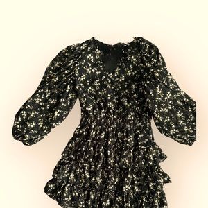 Black, flower print ruffle, bottom dress